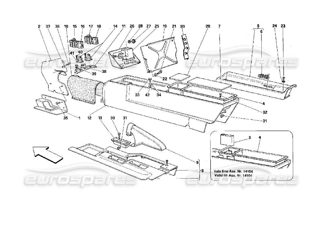 ferrari 512 tr central tunnel -not for usa- part diagram