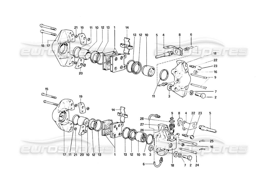 ferrari 308 quattrovalvole (1985) calipers for front and rear brakes part diagram