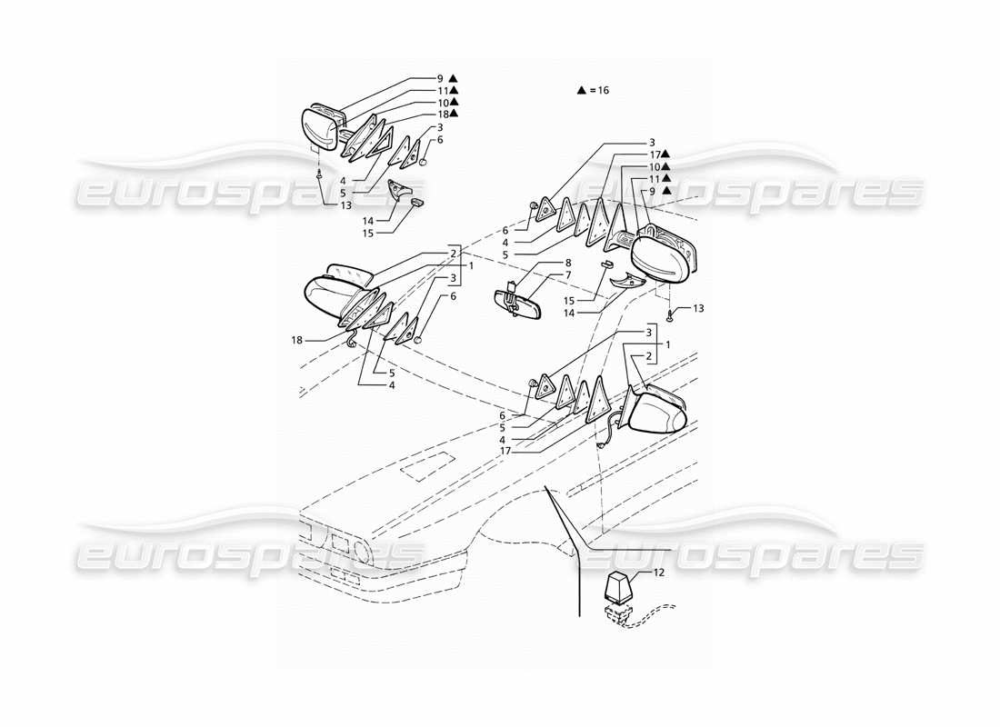 maserati ghibli 2.8 (abs) rear view mirrors part diagram