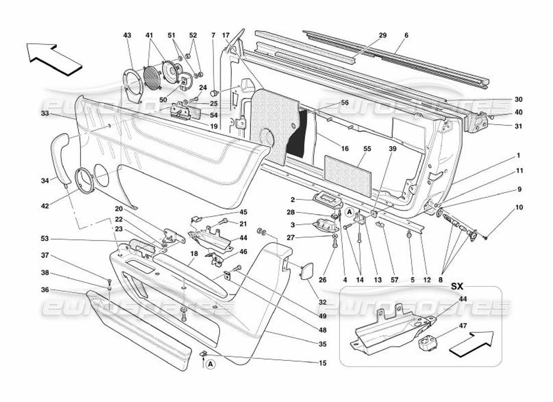 ferrari 575 superamerica doors - frameworks and coverings part diagram