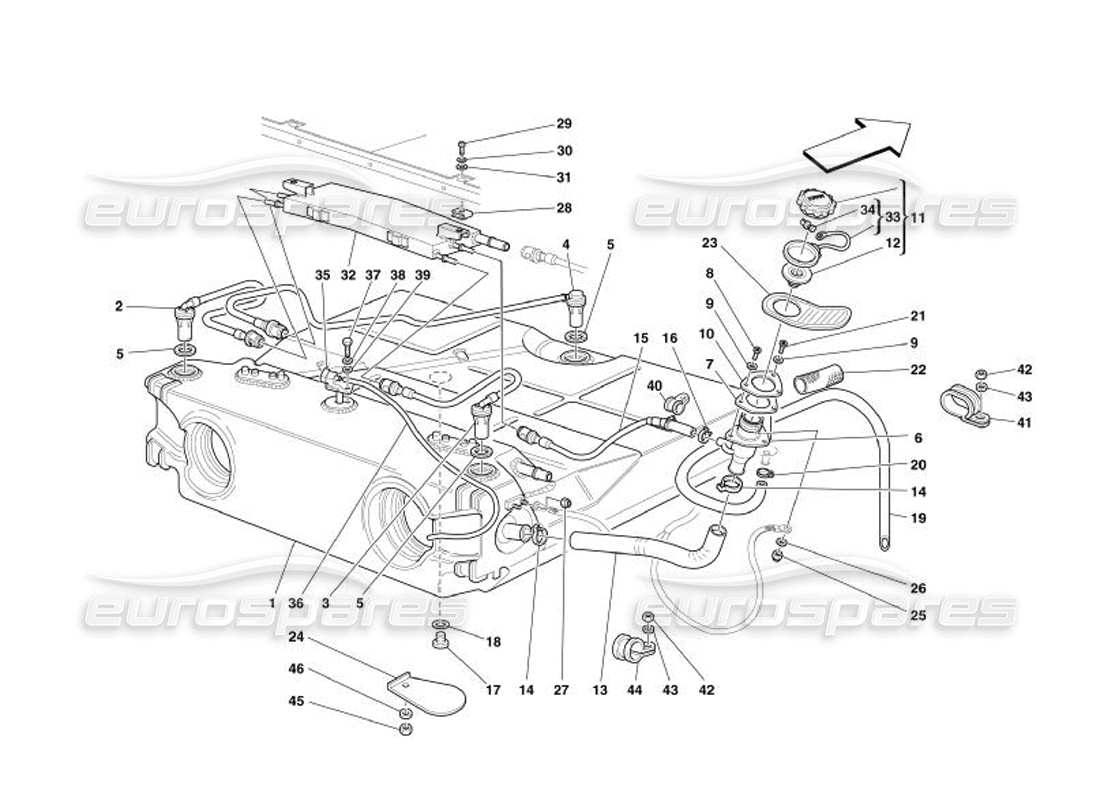 ferrari 575 superamerica fuel tank - union and piping -valid for usa and cdn- part diagram