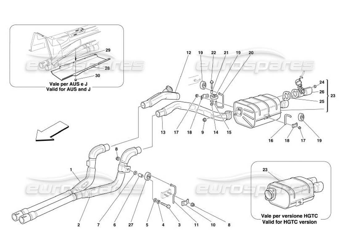 ferrari 575 superamerica rear exhaust system part diagram