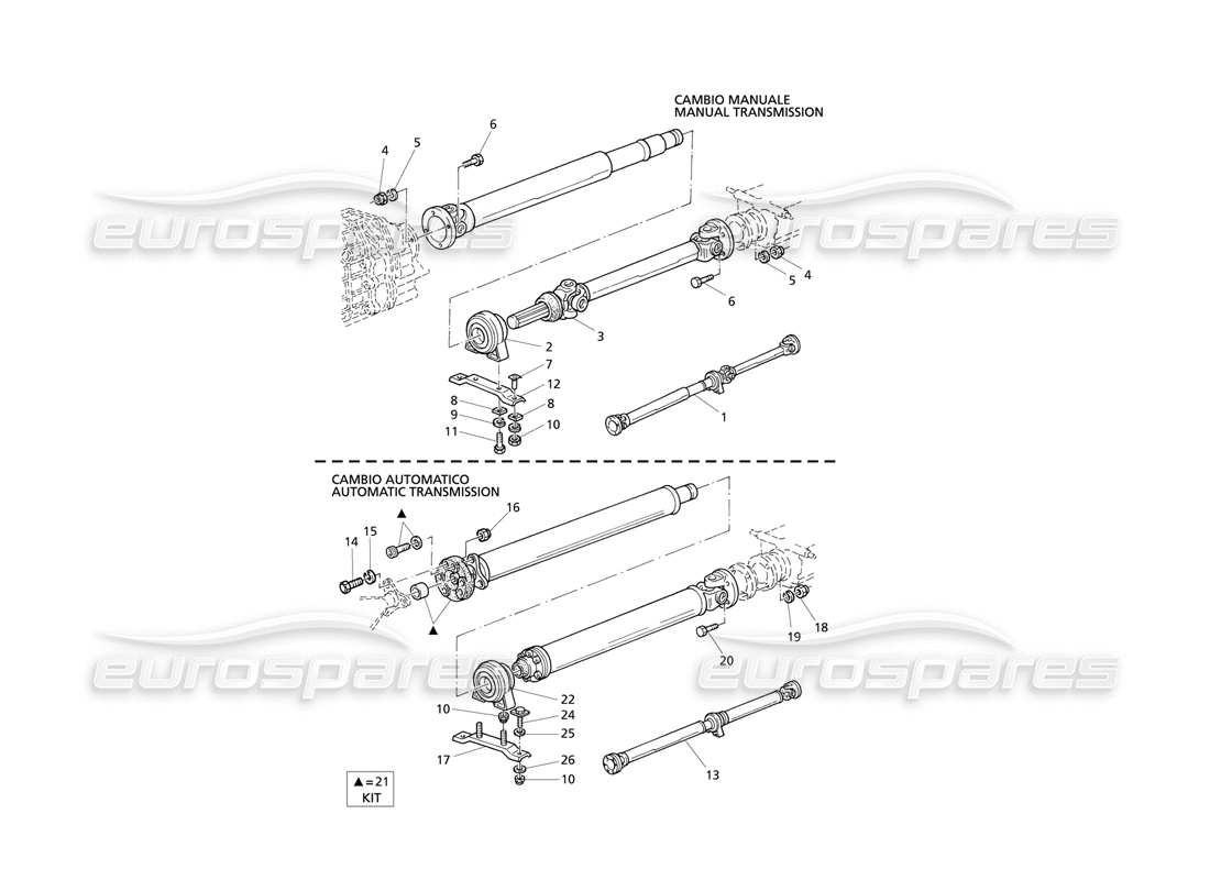 maserati qtp v8 evoluzione propeller shaft and carrier part diagram