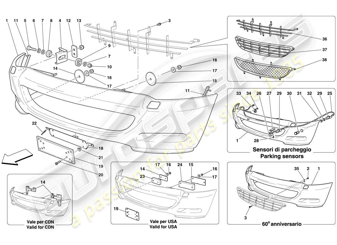 a part diagram from the ferrari 612 sessanta (rhd) parts catalogue