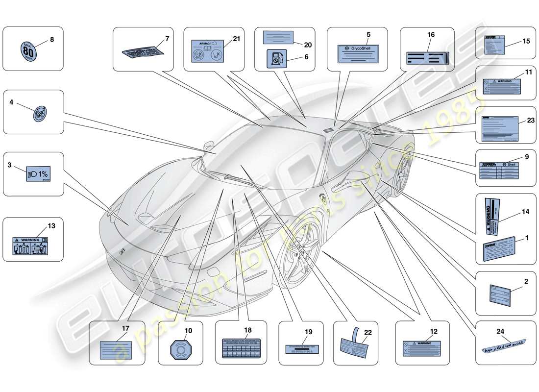 ferrari 458 speciale (rhd) adhesive labels and plaques part diagram