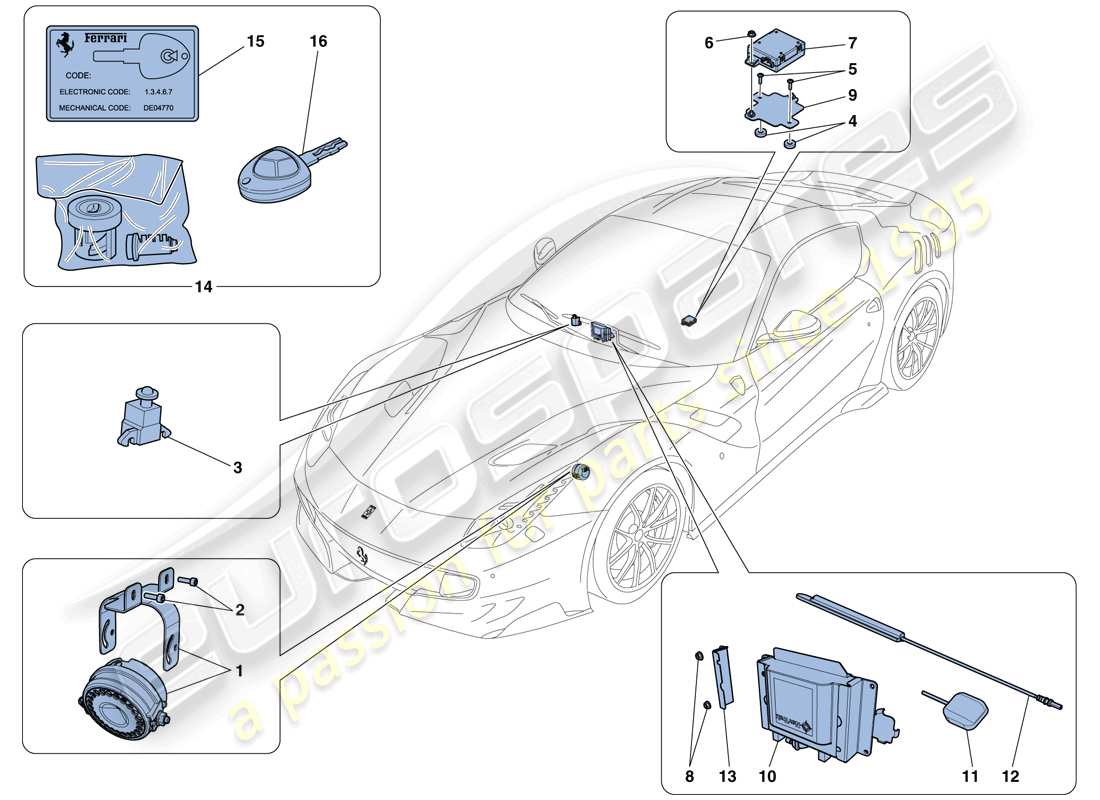 ferrari f12 tdf (rhd) antitheft system part diagram