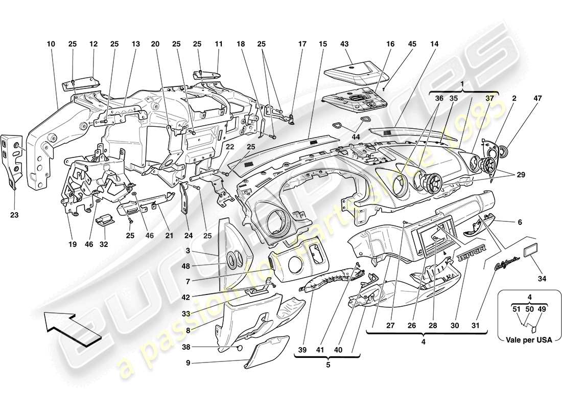 ferrari california (usa) dashboard part diagram