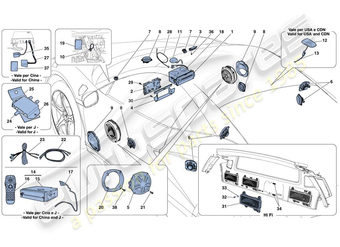 ferrari 458 italia (europe) hi-fi system part diagram