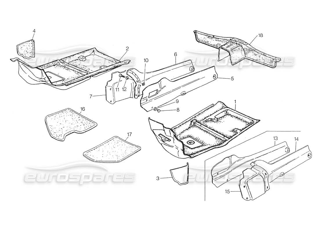 maserati 418 / 4.24v / 430 passenger compart. carpets and felts part diagram