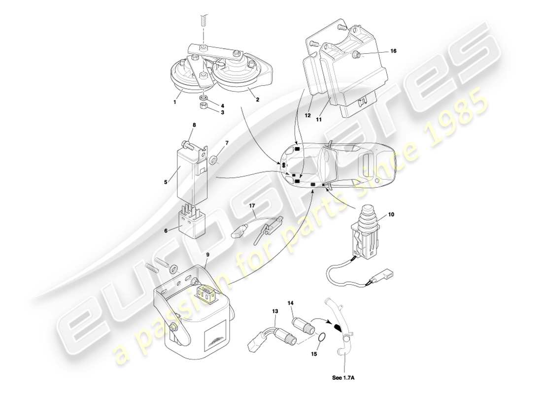 aston martin db7 vantage (2004) underbonnet components part diagram