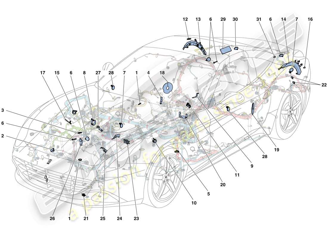 ferrari california t (rhd) various fastenings for the electrical system part diagram