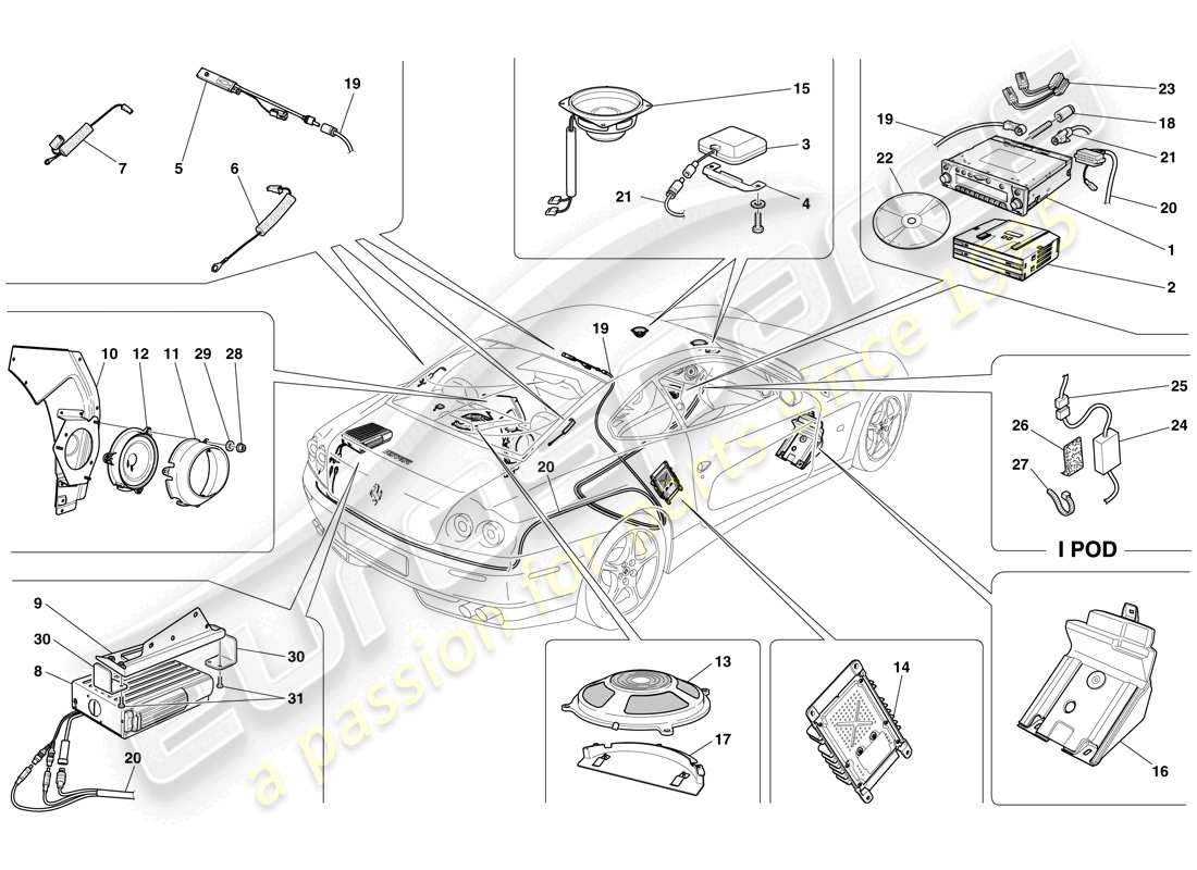 ferrari 612 scaglietti (rhd) audio - gps system part diagram