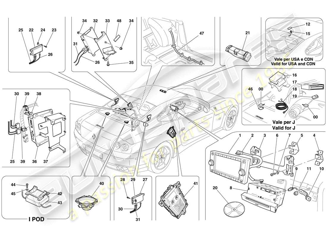 ferrari 612 scaglietti (rhd) audio system - enhanced version part diagram