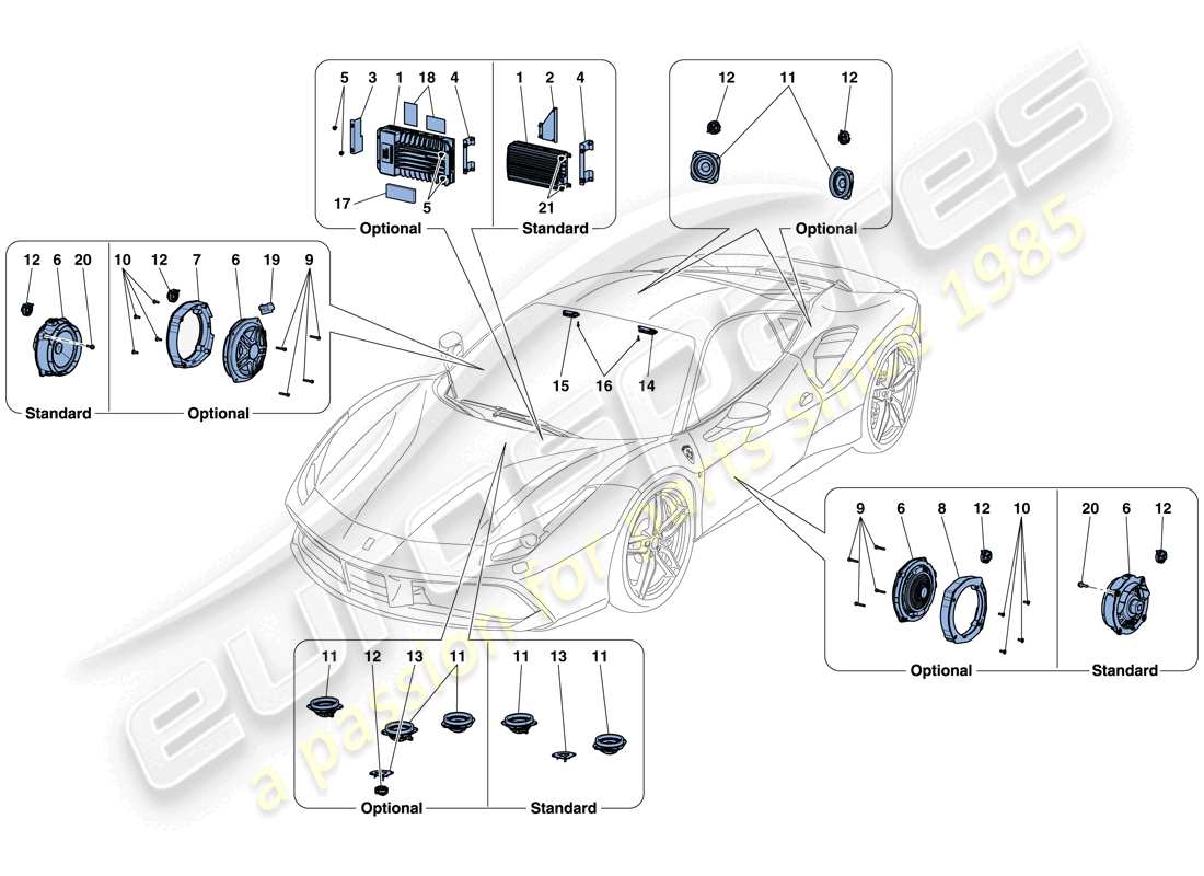 ferrari 488 gtb (usa) audio speaker system part diagram