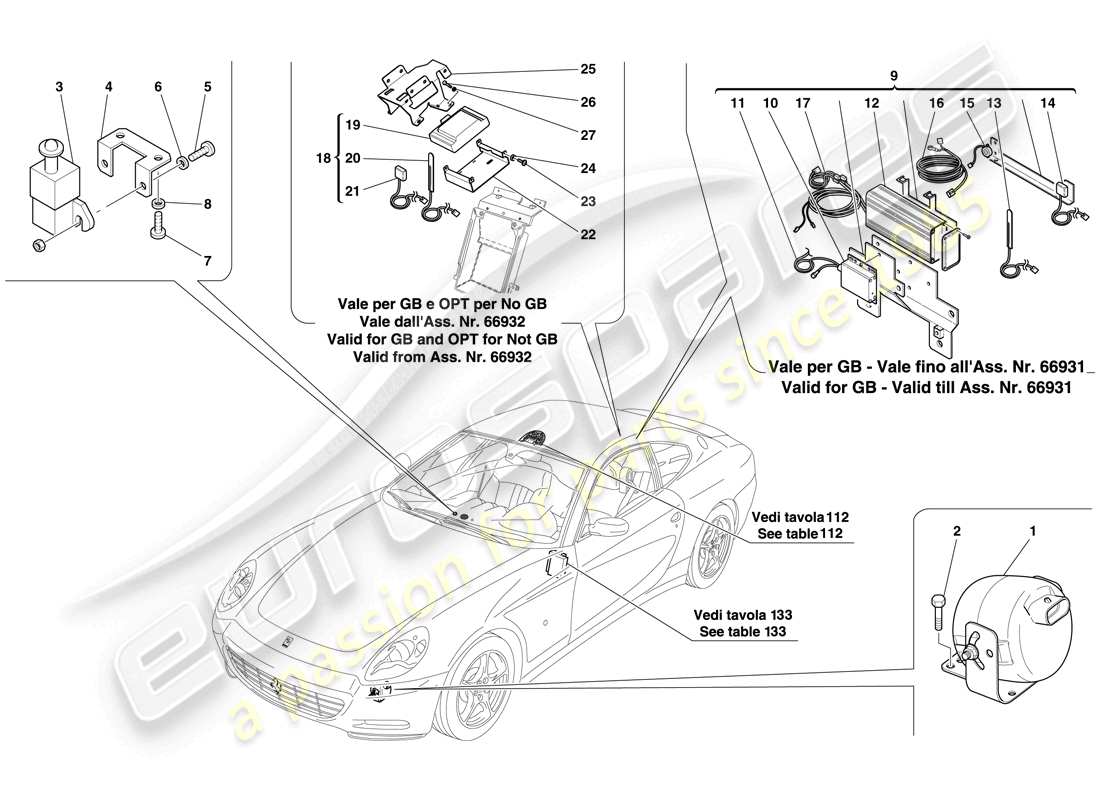 ferrari 612 scaglietti (rhd) antitheft system ecus and devices part diagram