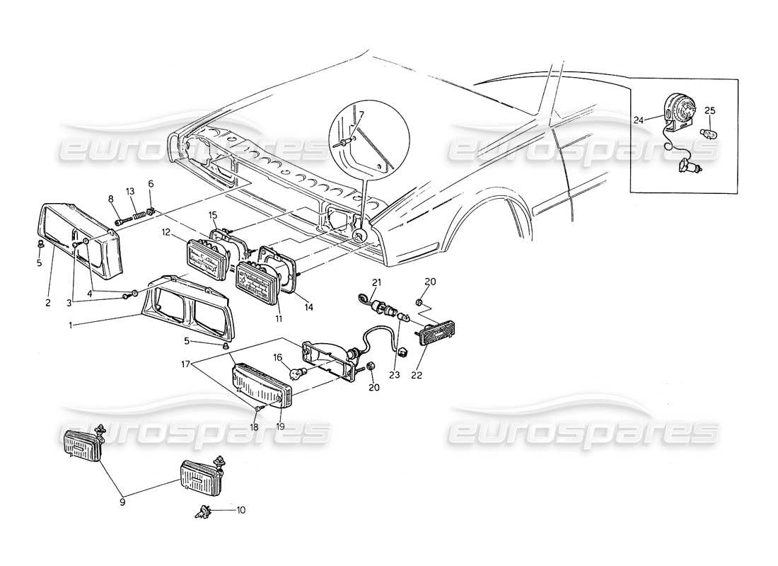 maserati biturbo spider front lights (usa) parts diagram