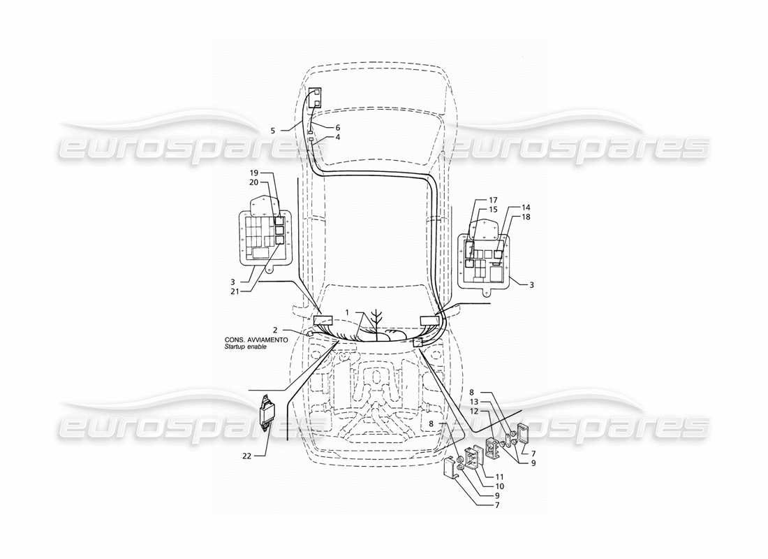 maserati ghibli 2.8 (abs) electrical system: dashboard and battery (rh drive) part diagram