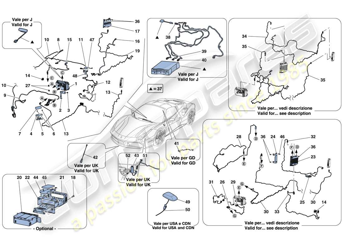 ferrari 488 spider (europe) infotainment system part diagram