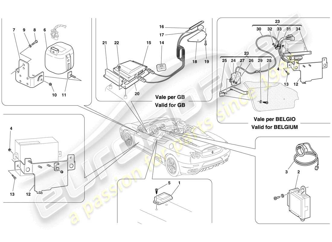 ferrari f430 spider (rhd) antitheft system ecus and devices part diagram