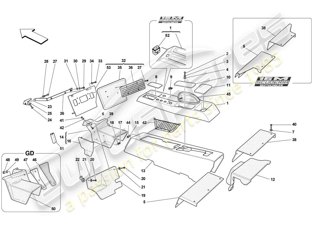 ferrari f430 scuderia spider 16m (usa) tunnel - substructure and accessories part diagram