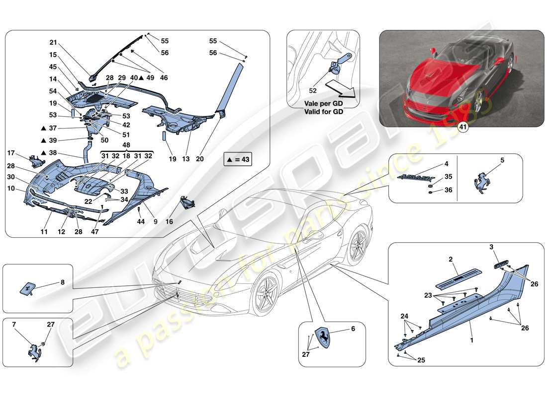 ferrari california t (rhd) shields, external trim part diagram