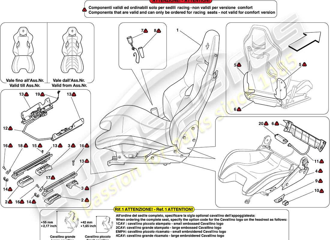 ferrari california (usa) front seat - racing part diagram