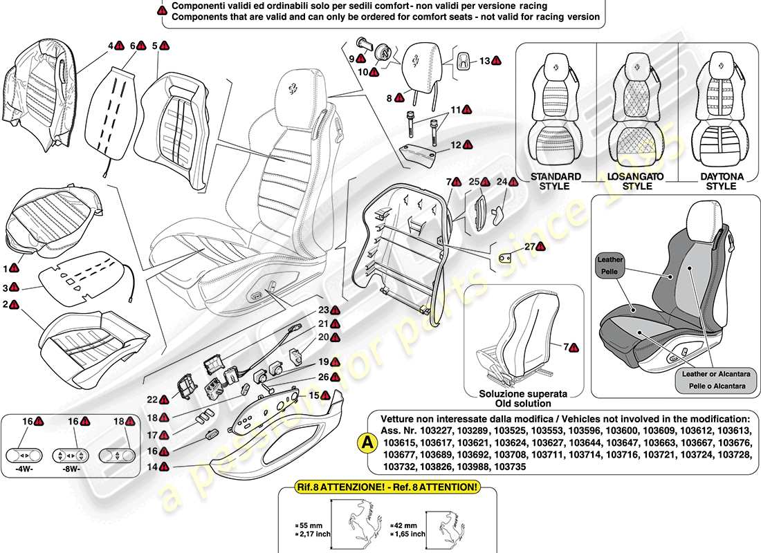 ferrari california (rhd) front seat - trim and accessories part diagram