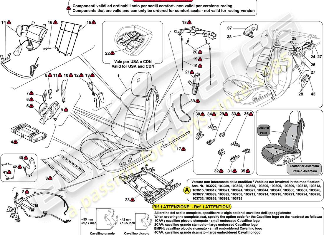 ferrari california (usa) front seat - seat belts part diagram