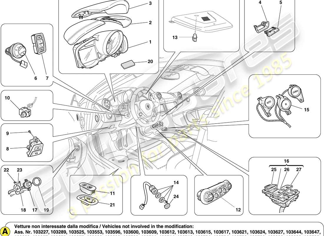 ferrari california (usa) internal passenger compartment services part diagram