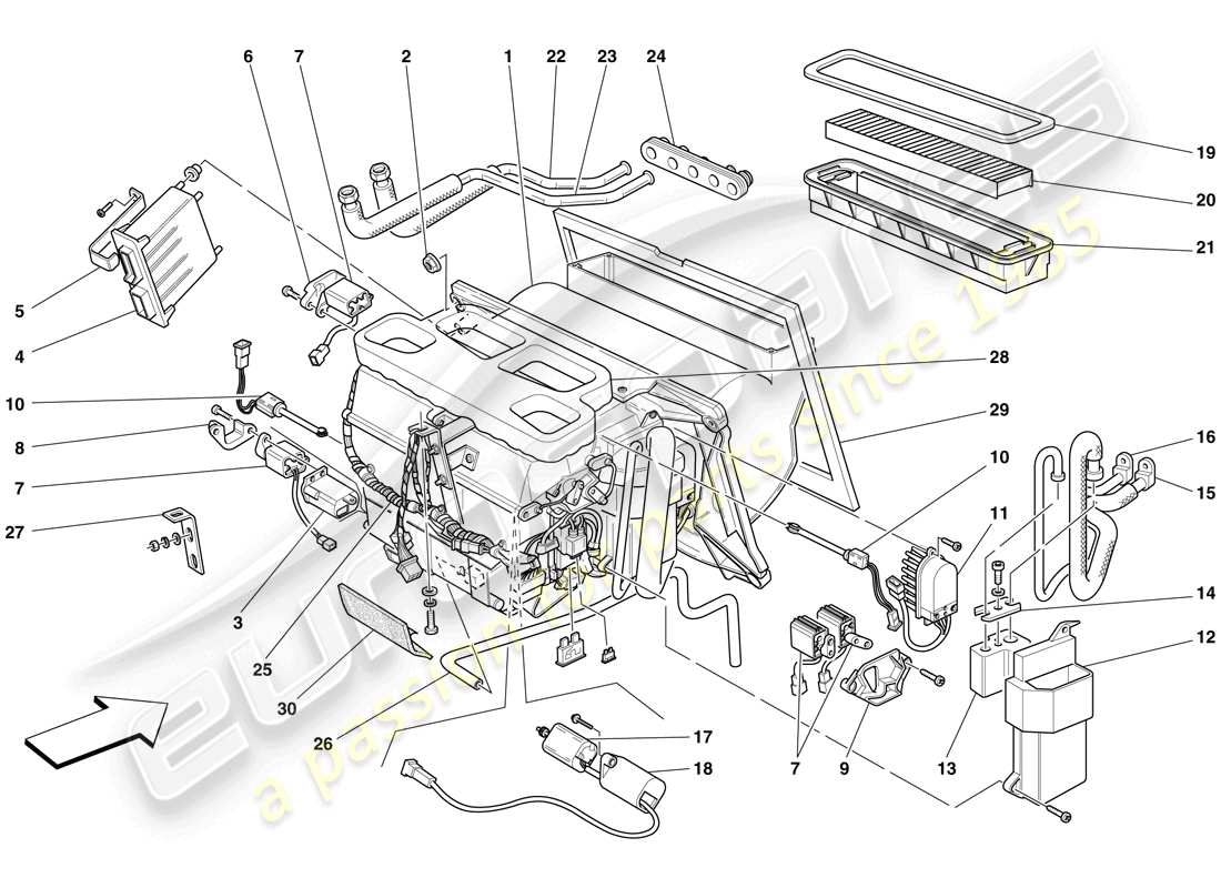 ferrari f430 scuderia (usa) evaporator unit part diagram