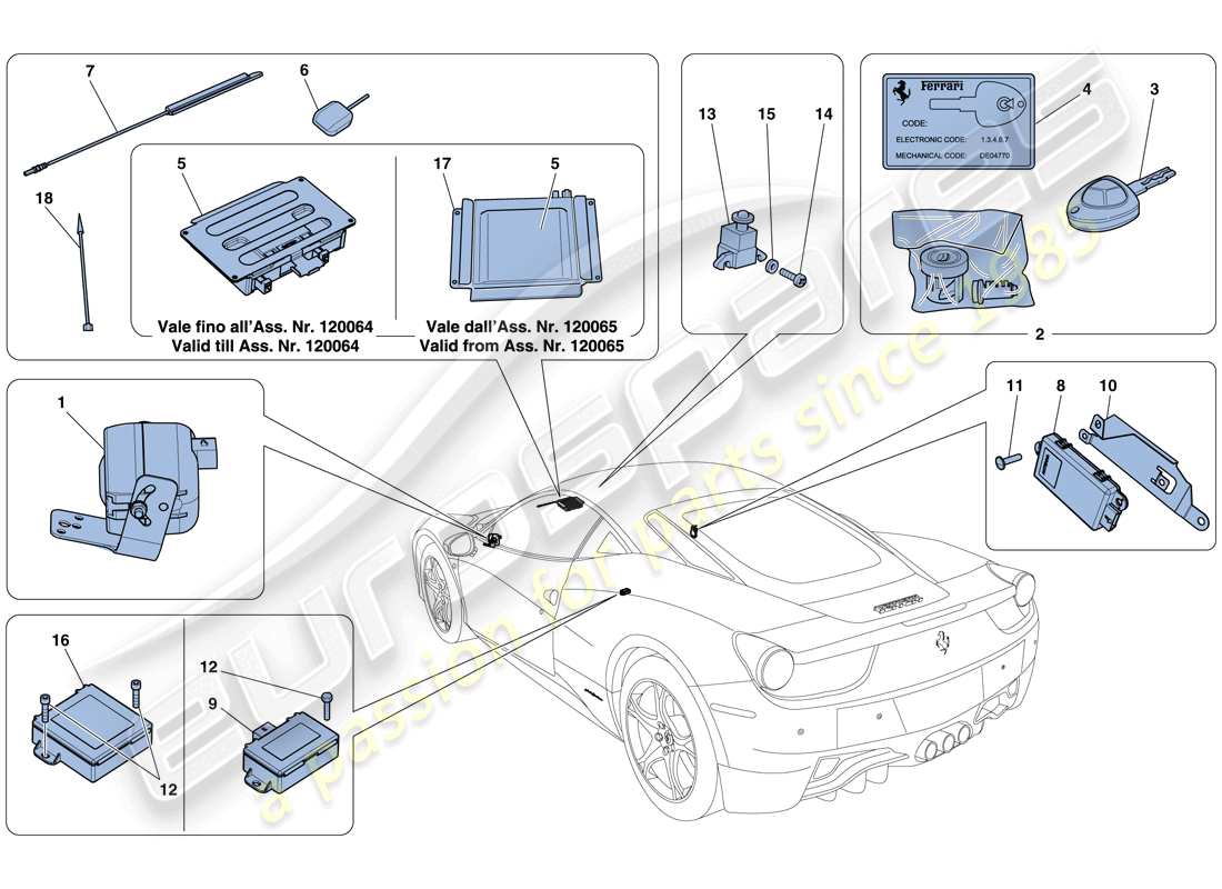 ferrari 458 italia (europe) antitheft system part diagram