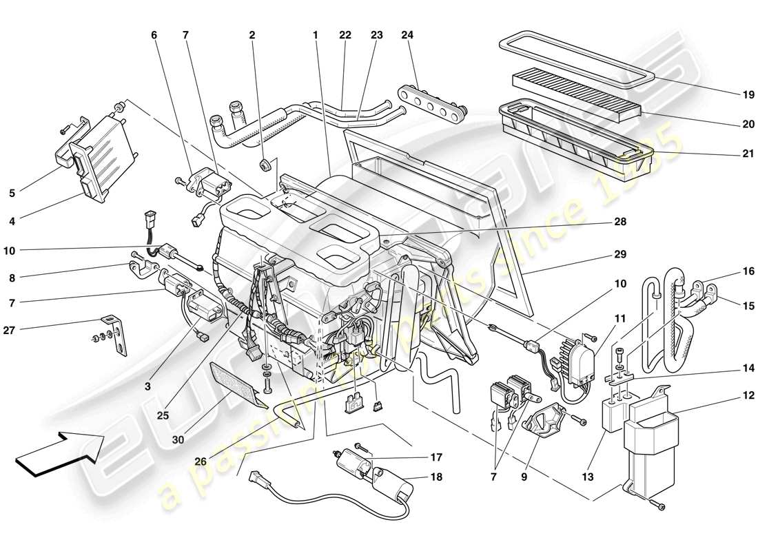 ferrari f430 spider (rhd) evaporator unit part diagram