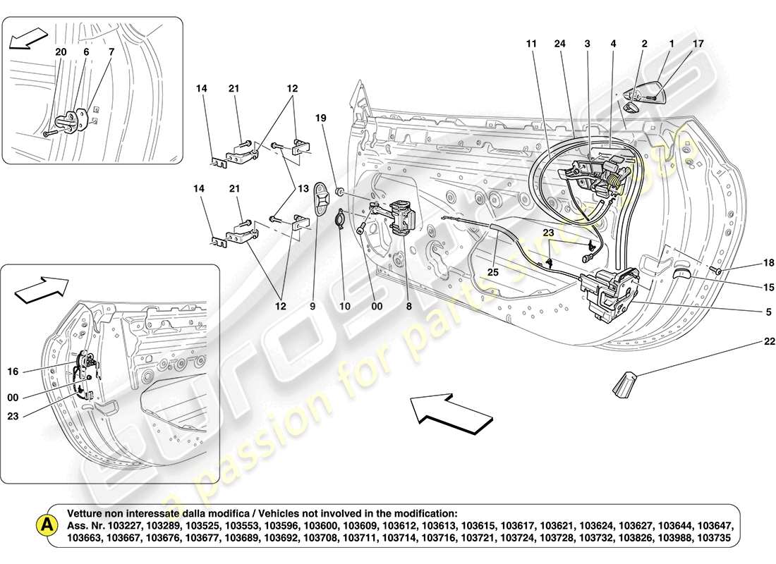 ferrari california (usa) front doors: mechanisms part diagram