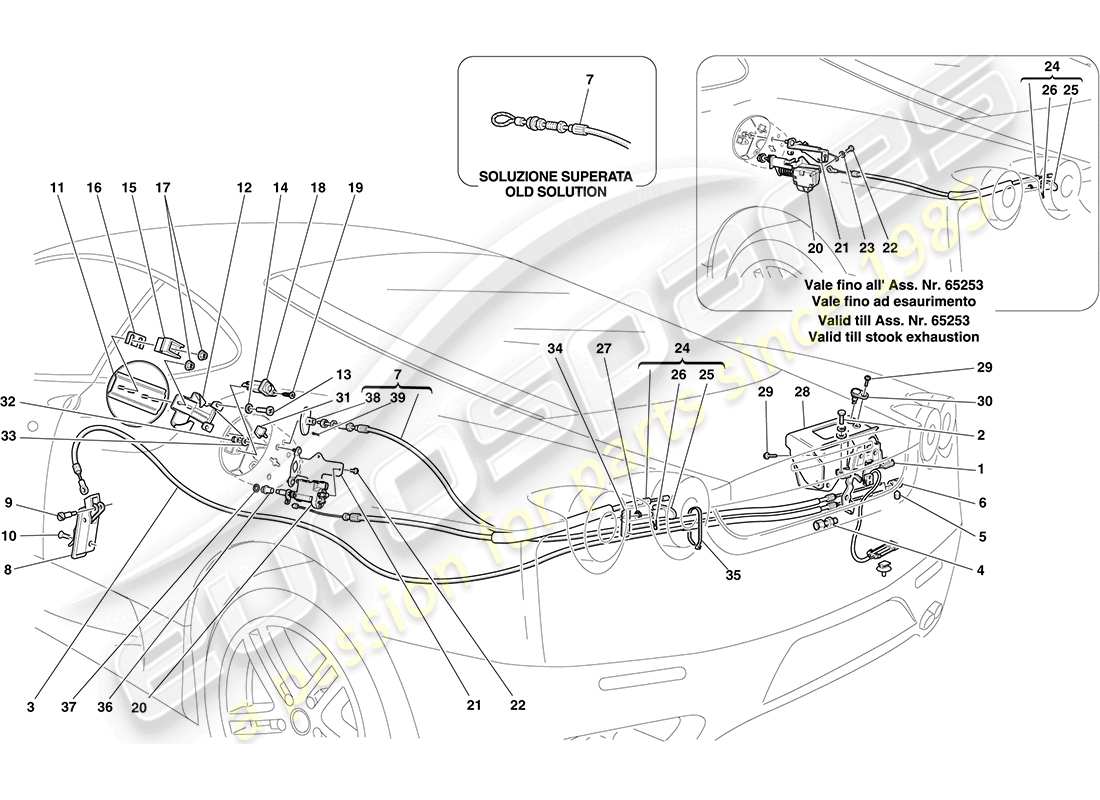 ferrari f430 coupe (europe) engine compartment lid and fuel filler flap opening mechanisms part diagram