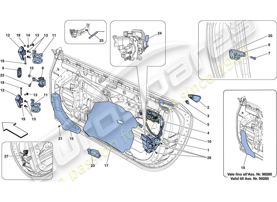 ferrari ff (usa) doors - opening mechanism and hinges part diagram