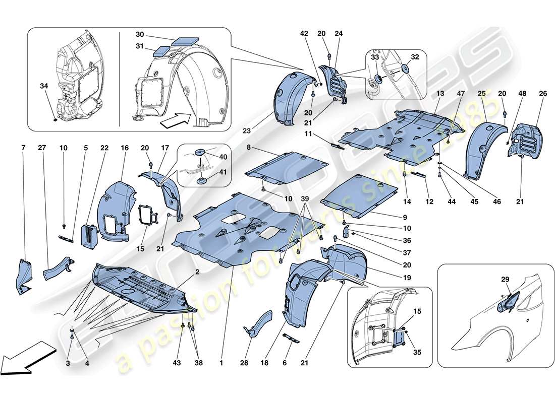 ferrari ff (usa) flat undertray and wheelhouses part diagram