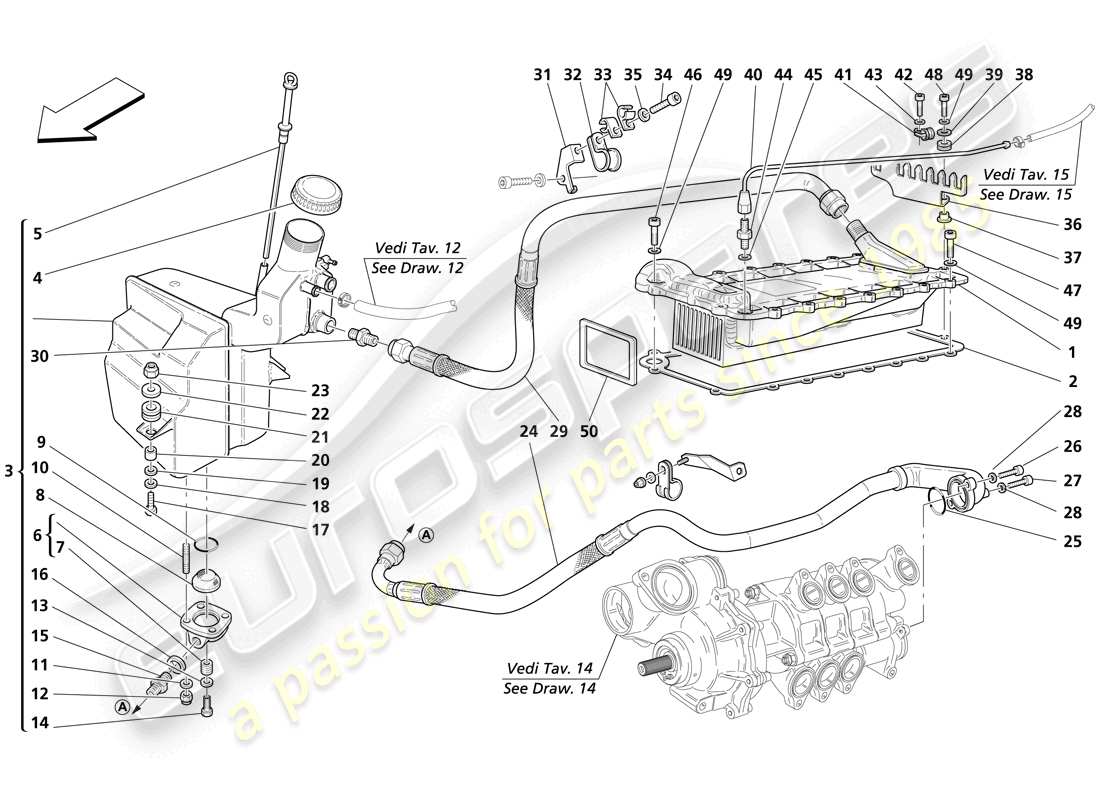 maserati trofeo lubrication system - tank - heater exchanger part diagram