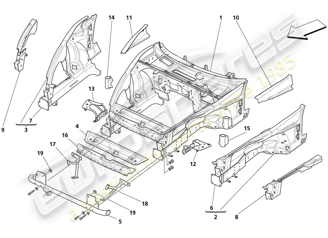 maserati trofeo body shell - rear outer trims part diagram