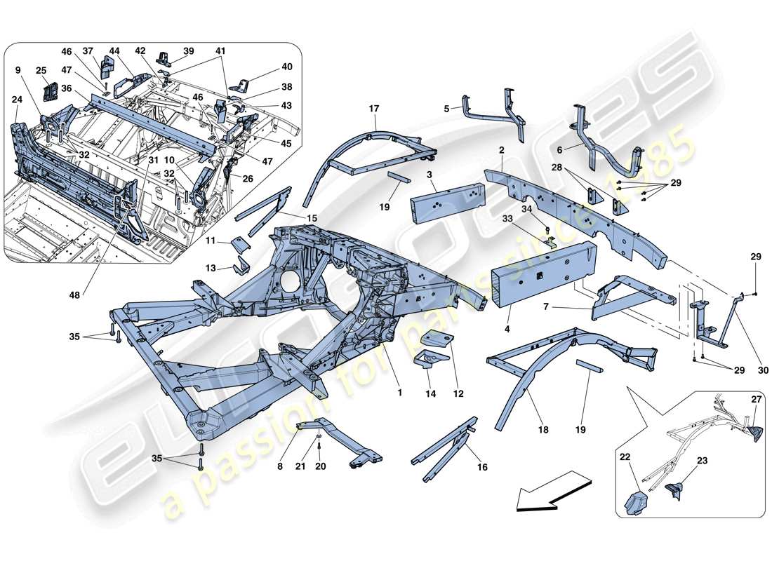 ferrari 458 speciale aperta (usa) chassis - structure, rear elements and panels part diagram