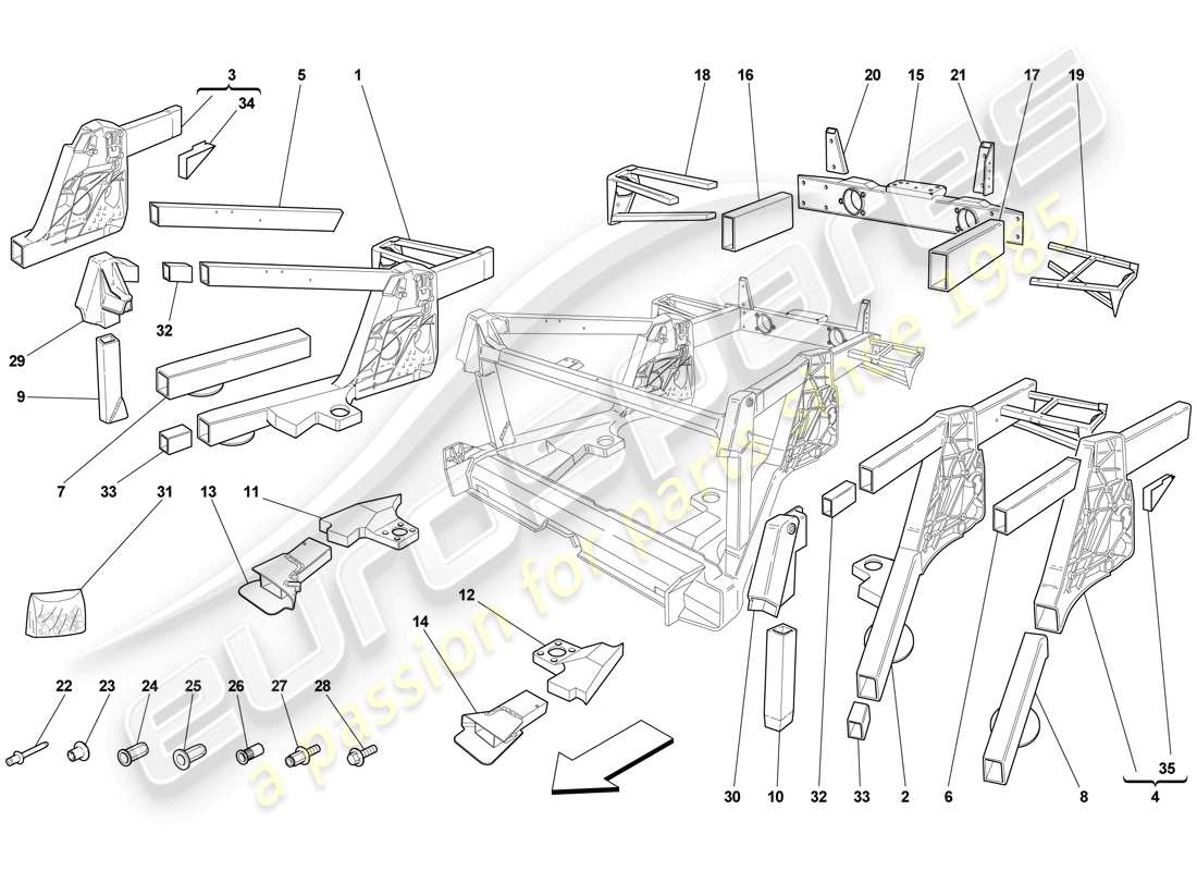 ferrari f430 scuderia (usa) chassis - rear element subassemblies part diagram