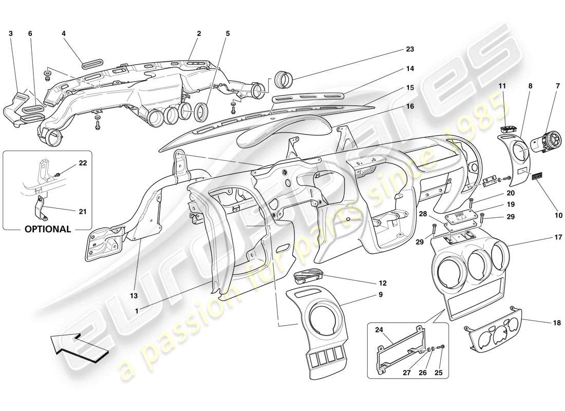 ferrari f430 spider (usa) dashboard part diagram