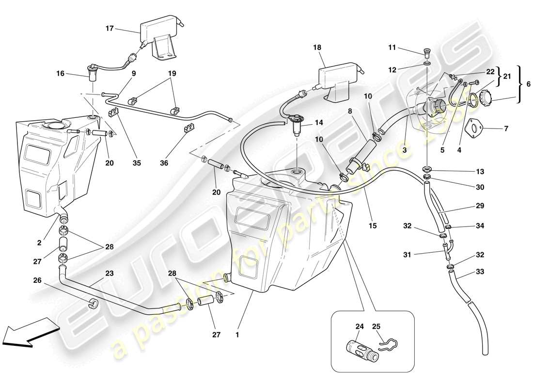 ferrari f430 scuderia spider 16m (rhd) fuel tanks and filler neck part diagram