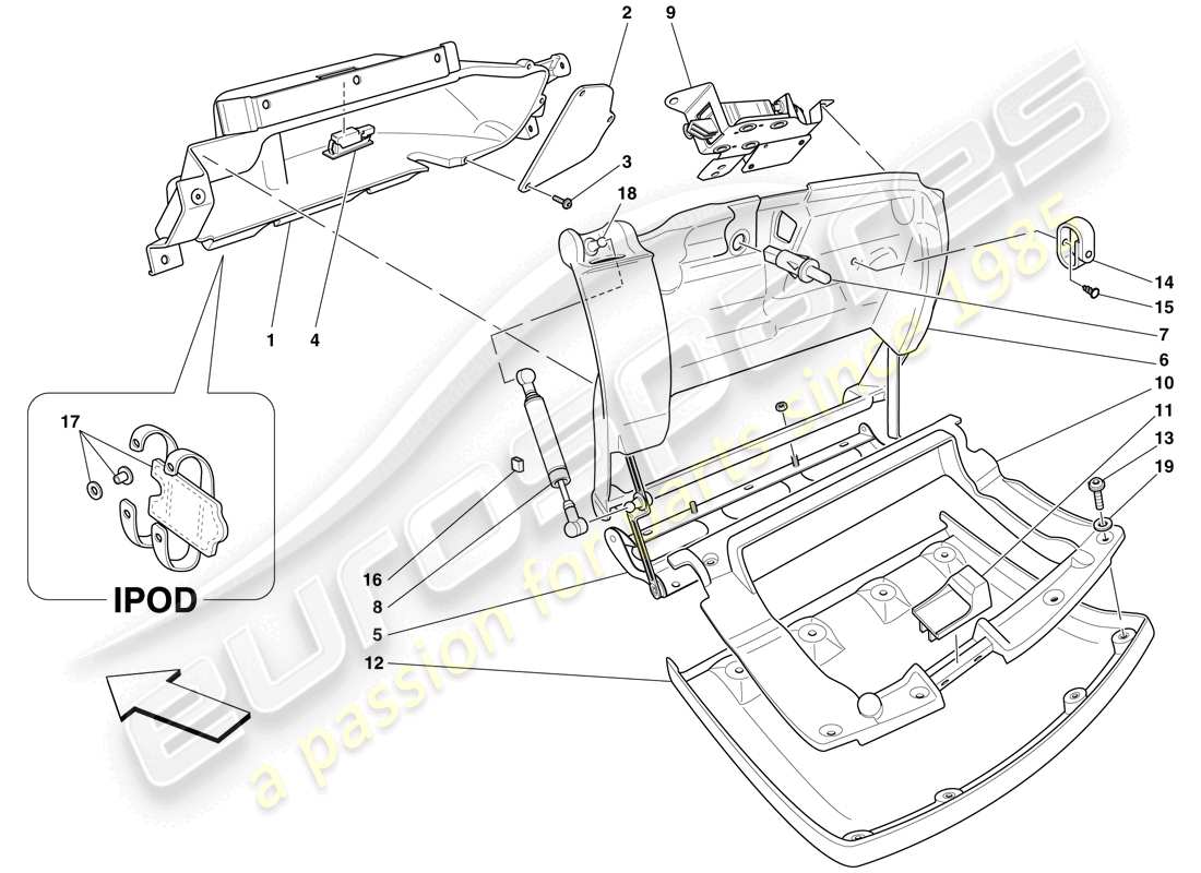 ferrari f430 spider (usa) glove compartment part diagram