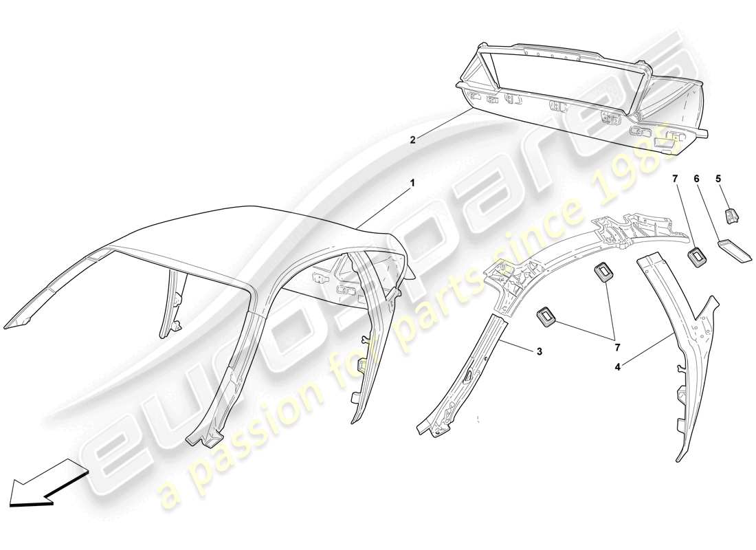 ferrari f430 scuderia (usa) roof - structure part diagram