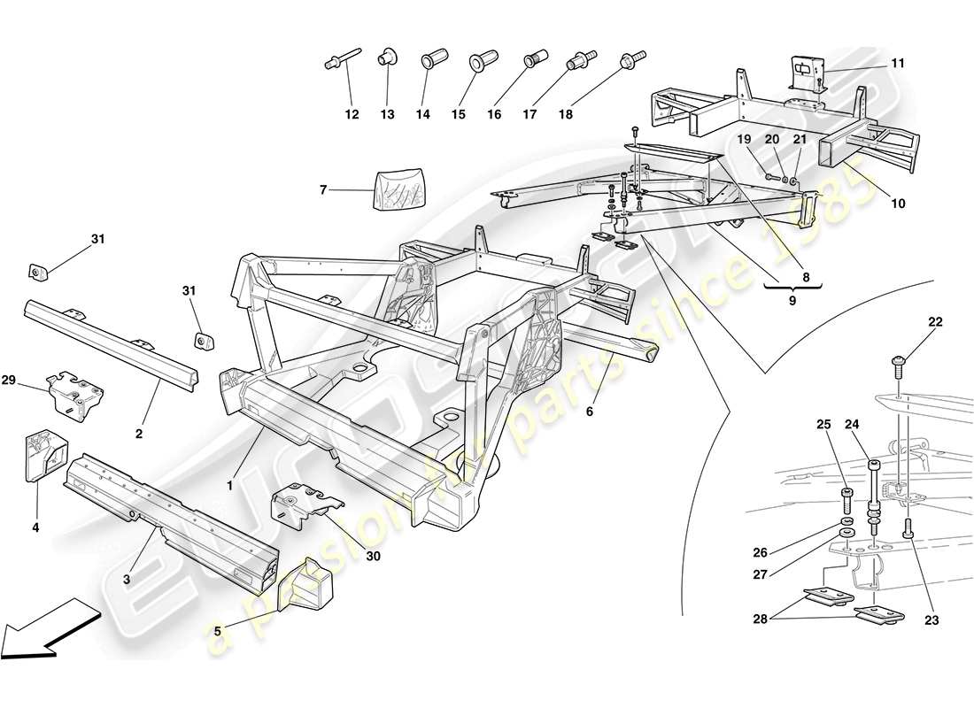 ferrari f430 coupe (usa) chassis - structure, rear elements and panels part diagram