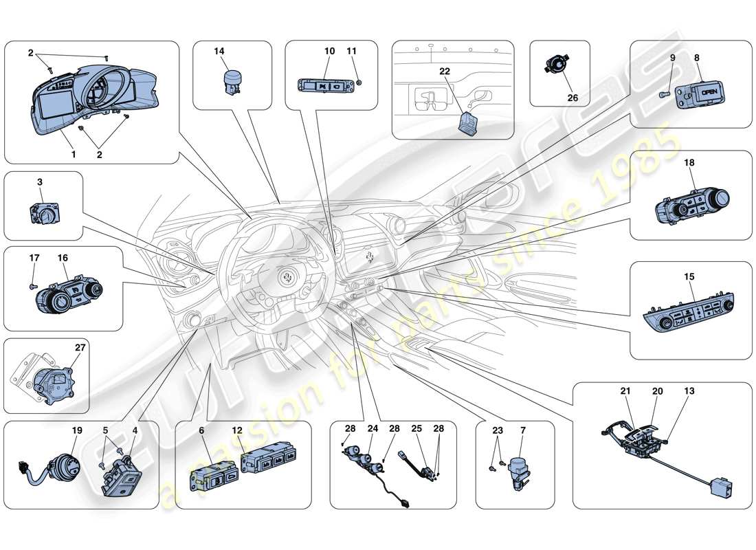 ferrari gtc4 lusso (usa) dashboard and tunnel instruments part diagram