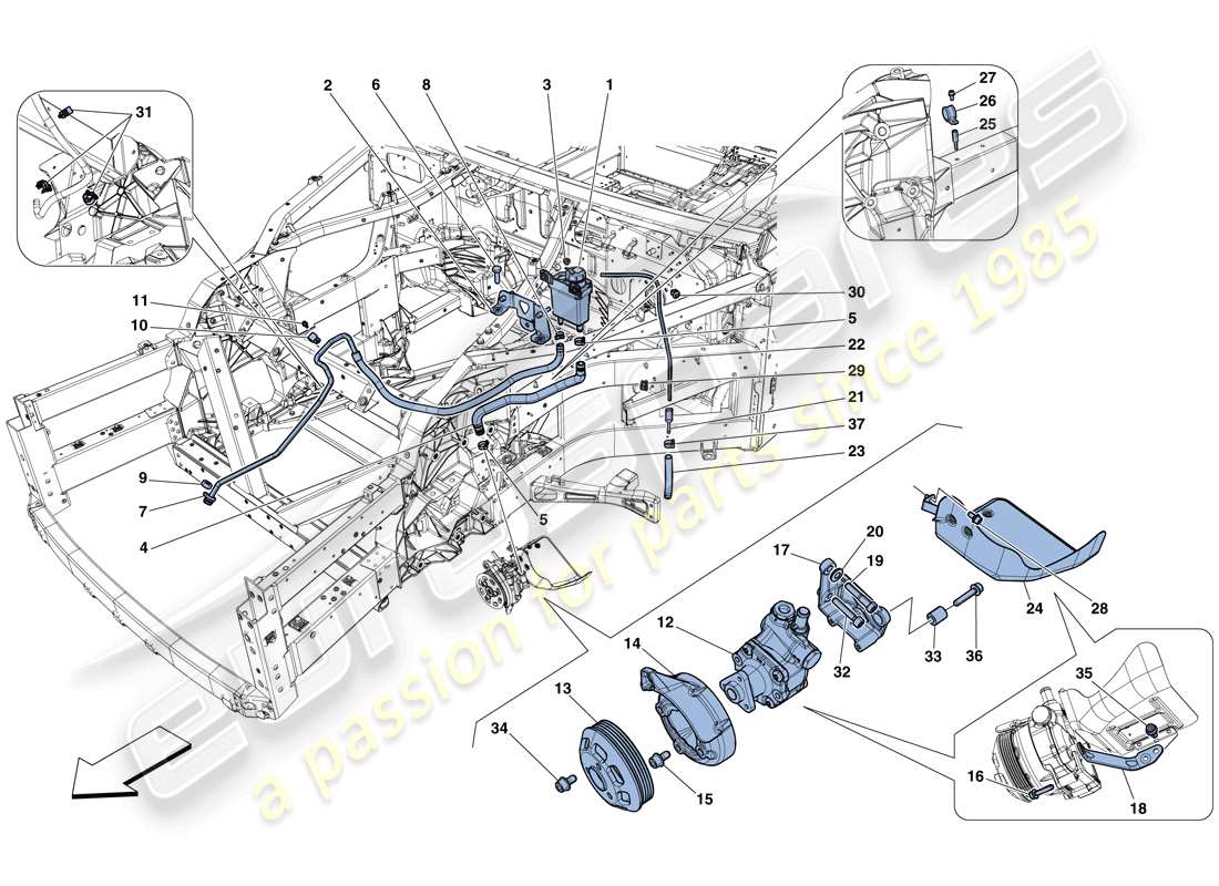 ferrari f12 berlinetta (usa) power steering pump and reservoir part diagram