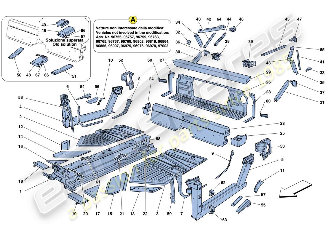 ferrari 458 italia (europe) central elements and panels part diagram