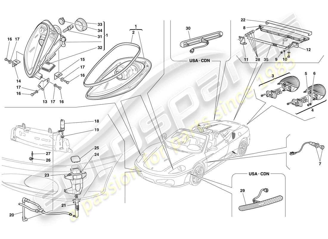 ferrari f430 spider (rhd) headlights and taillights part diagram