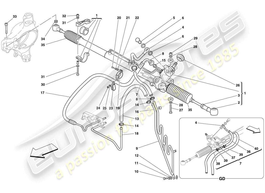 ferrari f430 spider (rhd) hydraulic power steering box and serpentine coil part diagram